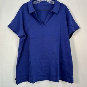 Isaac Mizrahi LIVE! Worm's Short Sleeve Polo Top Buttonless Royal Blue Cotton 2X